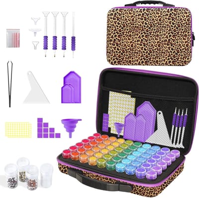 Opslag Containers - Kralen Organizer - Diamant Schilderen - 60 Flessen - Met Gereedschap - Luipaardprint