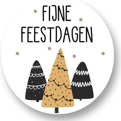 30x Sluitsticker: Fijne Feestdagen Kerstbomen - Kerst labels - Feestdagen - Feest Sluitzegel - Rond - Cirkel - Stickers - Envelop sticker - Feestdagen - Kaart - Cadeau – deco - 40mm - kerstboom, pakje, bal, muts, koffie - RoNa Design