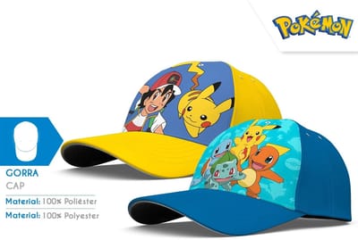 Pokemon Polyester Pet voor Kinderen - Cap - 52CM - Geel of Blauw (willekeurig)