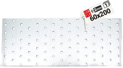 LUN FIX - Flachverbinder 200 x 60 x 2mm - 1 Stk. - Lochplatte - Verbindungsplatte - Verbindungsblech - Verbinder - Holzverbinder - Verzinkt