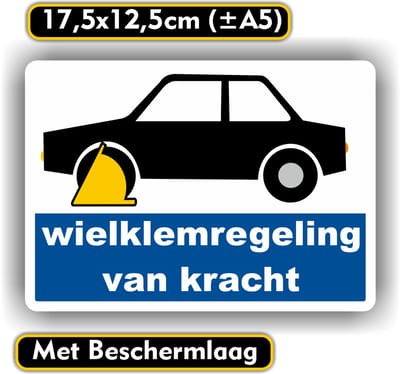 Jerma - Hier niet parkeren - wielklem - Sticker - 17.5x12.5 cm - Weerbestendig - Zelfklevend - Vinyl
