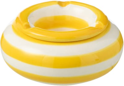 J-Line asbak Granada Stripes - keramiek - wit/geel - small
