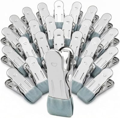 30 Stuks RVS Kledingknijpers zonder Merktekens, Antislip Clips voor Sokken, Handdoeken en Voedselverpakking (Grijs)