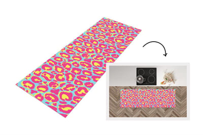 Keukenloper - Loper keuken - Panterprint - Roze - Geel - Patroon - 150x50 cm - Keukenloper vinyl