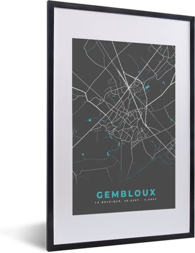 Fotolijst incl. Poster - Stadskaart – Grijs - Kaart – Genk – België – Plattegrond - 40x60 cm - Posterlijst