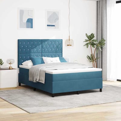 vidaXL - Boxspring - bed - met - matras - Donkerblauw - 140 - x - 200 - cm - Fluweel