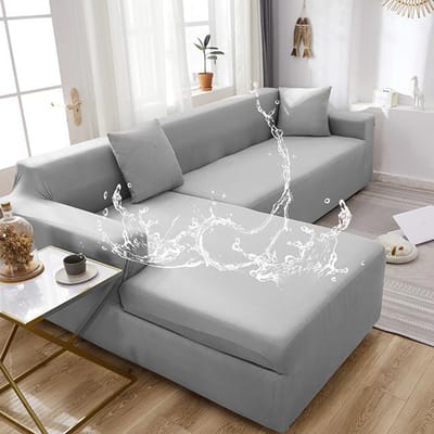 Waterdichte bankhoezen Effen kleur Hoekbankhoezen Elastische bankhoes Woonkamerbankset Voor huisdieren Kinderen 4 seater 230-300cm lichtgrijze kleur