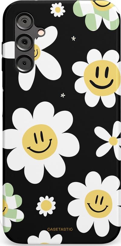 Casetastic hoesje geschikt voor Samsung Galaxy A14 (2023) 5G / Samsung Galaxy A14 (2023) 4G - Dubbellaagse bescherming - Vrolijke Madeliefjes - Fashion Case - Zwart Wit Grijs Goud
