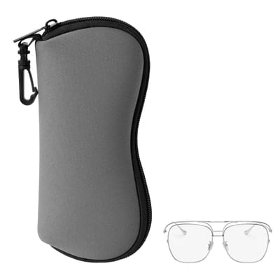 kwmobile brillenkoker van neopreen - 8x18,5 cm - Met ritssluiting en karabijnhaak - Brillenetui in grijs