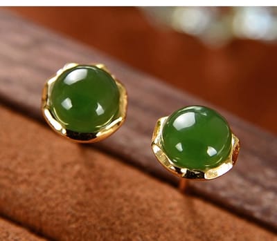 Zilveren Oorknopjes - Oorbellen Zilver - Groene Jade - Verguld
