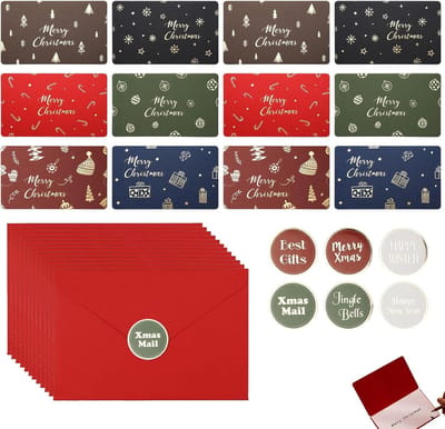 Kerstkaarten Set 12 Stuks - Luxe Lege Kerstkaart met Enveloppen - Dikke Kwaliteit Papier - Kerstkaarten Set voor Volwassenen en Kinderen - Kerstwensen Kaarten voor Feestdagen