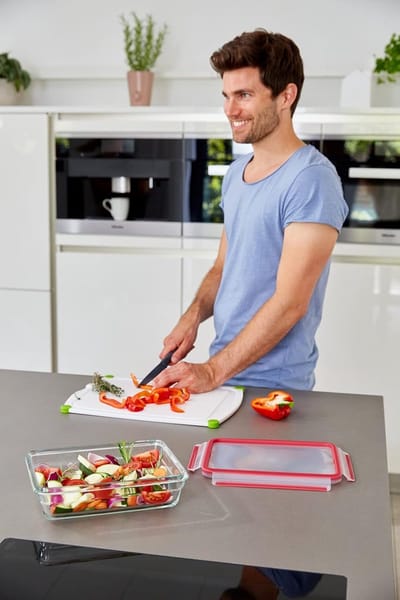 Famanu - Clip & Close glazen vershouddoos met afscheiding, 0,8 l, ovenvast, magnetron- en vaatwasmachinebestendig