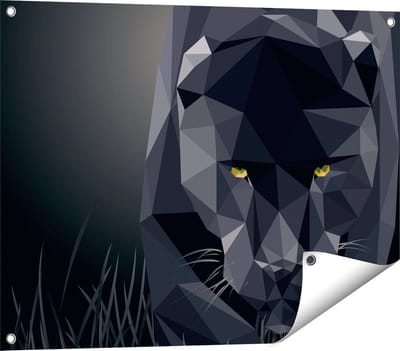 Gards Tuinposter Zwarte Panter van Origami - Abstract - 80x60 cm - Tuindoek - Tuindecoratie - Wanddecoratie buiten - Tuinschilderij