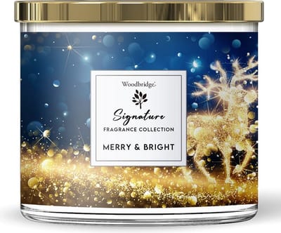 Woodbridge - Luxe Geurkaars Kerst Met 3 lonten MERRY & BRIGHT - kastanje kruidnagel vanille amber