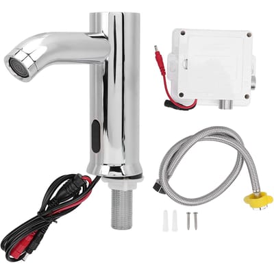 G1/2 Aanraakloze Wastafelkraan 10 tot 15 cm Detectiebereik Batterijgevoed Bewegingsgeactiveerd Badkamer white