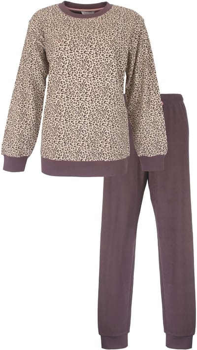 Tenderness Dames Pyjama - Badstof - Lange Mouwen - Bruin - Maat S