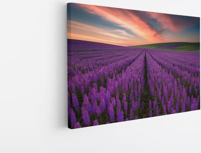 Saammp Canvas Schilderij - Lavendelveld - Natuur - Landschap - 45x30 - Foto op canvas - Wanddecoratie - Muurdecoratie Woonkamer - Slaapkamer decoratie - Canvas Print