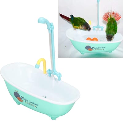 Dailygoods- Vogelbad Automatisch - Vogelbad voor Parkieten - Vogelbad voor Papegaaien - Vogelbad met Douchekop - Kunststof Vogelbad - Inclusief Houder en Kraan - Vogeldouche