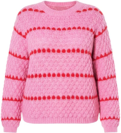 Studio Untold - Dames - Trui boxy model streep bubble-structuur - Roze - Maat 46+