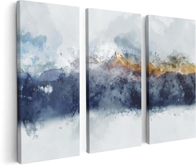 Artaza Canvas Schilderij Drieluik Abstracte Kunst van Bergen - 120x80 cm - Wanddecoratie Woonkamer - Schilderijen - Muurdecoratie