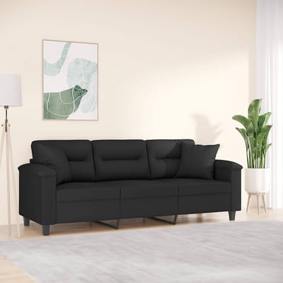 vidaXL - Driezitsbank - met - kussens - 180 - cm - microvezelstof - zwart