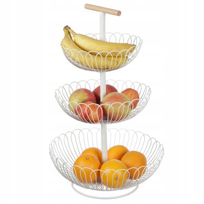 Stijlvolle Metalen Fruitschaal met 3 Niveaus - Wit, Loft Stijl