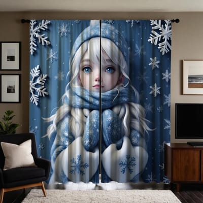 2 stuks HD Frozen Girl Decoratief gordijn Blauwe band digitaal bedrukt gordijn Woondecoratie stijl Decoratie woonkamer slaapkamer W52H63inchW132H160cm gray
