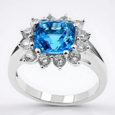Cavill - Damesring 925 Sterling Zilver Rhodium - Marambaia Topaas 2,709 ct & Zirkonia 1,08 ct - Antiek Kussen Slijpsel - Elegante Statement Ring