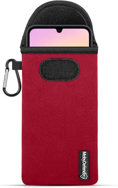 MobyDefend Hoesje - Geschikt voor Samsung Galaxy A25 - Neopreen Pouch Met Karabijnhaak - Insteek - Riemlus - Rood