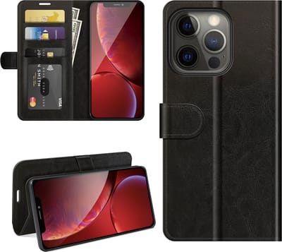 MobyDefend Hoesje - Geschikt voor iPhone 13 Pro - Wallet Book Case (Sluiting Achterkant) - Zwart