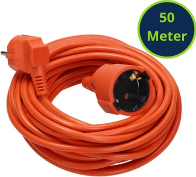 Verlengsnoer 50 meter – Verlengkabel buiten voor max. 3680 Watt – Verlengsnoer buiten IP20 – 3 x 1,0 mm² - Oranje