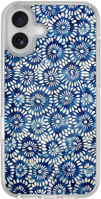 Hybride hoesje geschikt voor iPhone 16 - Azure daisies - Extra bescherming - Luxe beschermhoes - TPU case - Transparant, Blauw - Mooie Telefoonhoesjes