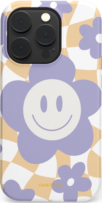 Casetastic hoesje geschikt voor Apple iPhone 14 Pro - MagSafe - Dubbellaagse bescherming - Madeliefjes magie - Fashion Case - Lila Wit Zand Lichtgrijs