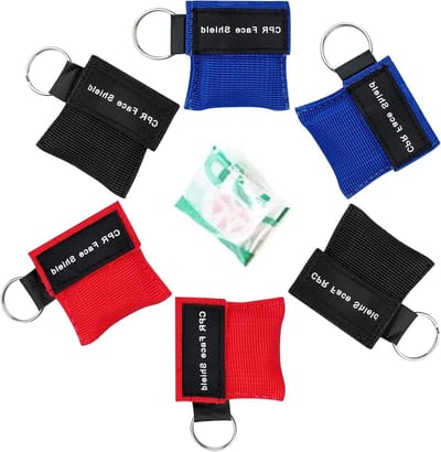 Allecto Plus - 6 stuks Beademingsmasker Eerste Hulp Set voor Noodgevallen - Sleutelhanger Beademingsdoek met Terugslagventiel - Mond tot Mond Bescherming - Ademhalingszak
