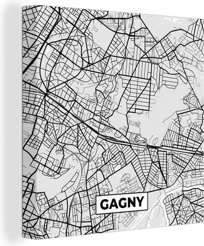 Canvas Schilderij Kaart - Stadskaart - Frankrijk - Gagny - Plattegrond - 20x20 cm - Wanddecoratie