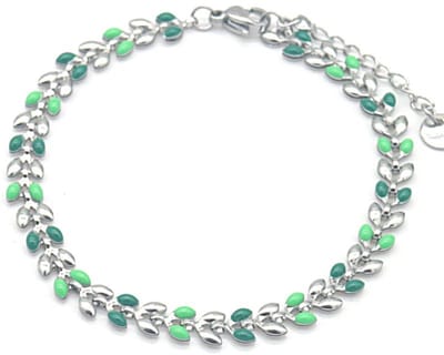 Armband Dames - Groene Bladeren - RVS - Lengte 17-21 cm - Zilverkleurig