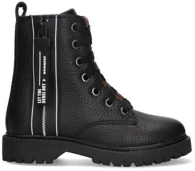 Braqeez 425771-589 Meisjes Biker Boots - Zwart - Leer - Veters