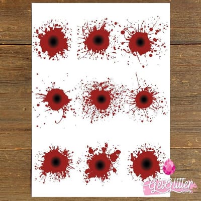 GetGlitterBaby® - Schotwonden Tattoo Halloween Decoratie Versiering / Carnaval Schmink Make Up Plak Tattoos / Tijdelijke Tattoo Bloed / Nep Tatoeage - Wonden