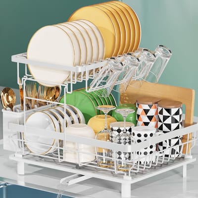 JGS ® Ruime Tweelaagse Afdruiprek met Draaibare Waterafvoer voor Keuken