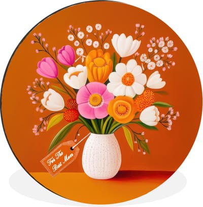 WallCircle - Wandcirkel - Muurcirkel - Vaas - Bloemen - Oranje - Aluminium - Dibond - 30x30 cm - Binnen en Buiten