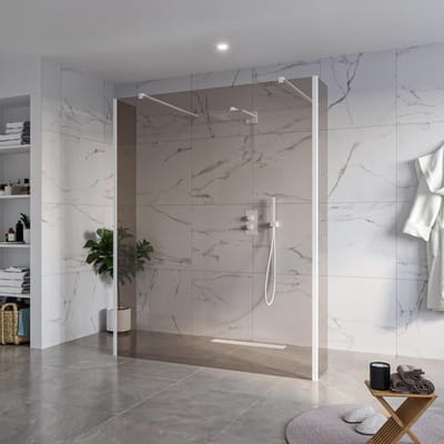 FugaFlow Eccelente Vetro Vrijstaande inloopdouche badkamer - 160x200cm - Rookglas - antikalk - 8mm veiligheidsglas - 2 zijwanden 40cm - met wandarmen en hoekprofielen - Wit mat -