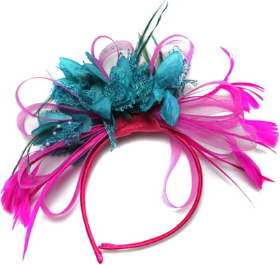 Feestelijke Haaraccessoire Hoofdband Roze Groen Blauw met Net en Veren voor Bruiloften en Races