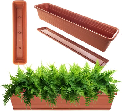 KADAX Wamat, bloembak met onderzetter, met of zonder bloembakhouders, van kunststof, plantenbak, balustrade, bloempot (baksteenrood, 80 cm)