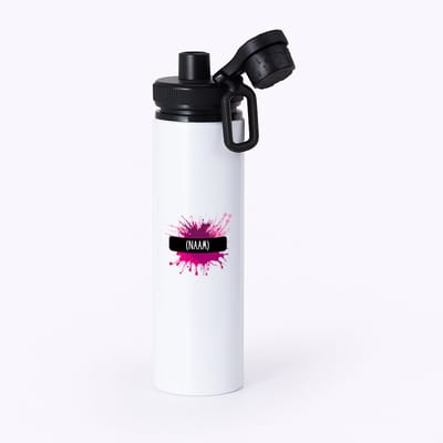 Hacebo® - Verfvlek roze/paars met je eigen naam waterfles met draaidop zwart - iemand die houdt van schilderen of kunst - kunstenaars - kunst liefhebbers - schilders - cadeau - verjaardagscadeau - kado - gift - water fles - 850ML