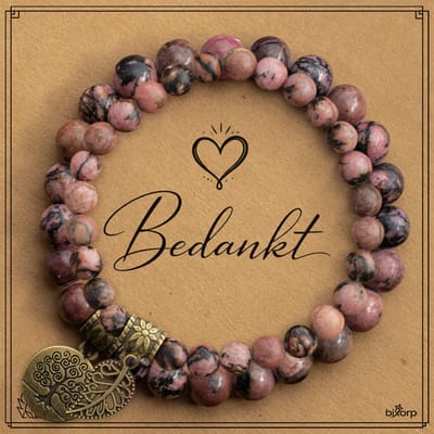 Bixorp Dubbele Matrix Rhodoniet Armbanden Set op Cadeau kaartje - Bedankt - 18cm Edelsteen Kralenarmband - Inclusief Cadeau Envelop