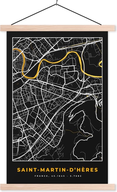 Posterhanger incl. Poster 40x60 cm - Schoolplaat - Frankrijk - Saint-Mirtin-d'Hères - Stadskaart - Kaart - Plattegrond - Textielposter - Blanke latten - Stadskaart
