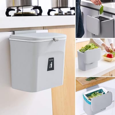 Compacte 7L Afvalbak voor Keuken, Hangende Prullenbak met Schuifdeksel, Ideaal voor Keuken, Badkamer en Caravan