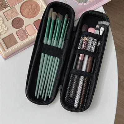 1pc Noir Trousse Cosmétique Étanche Double Fermeture Éclair Pinceaux De Maquillage Étui Femmes Sacs De Rangement Portable Voyage Porte-Pinceau Étui De Maquillage S noir