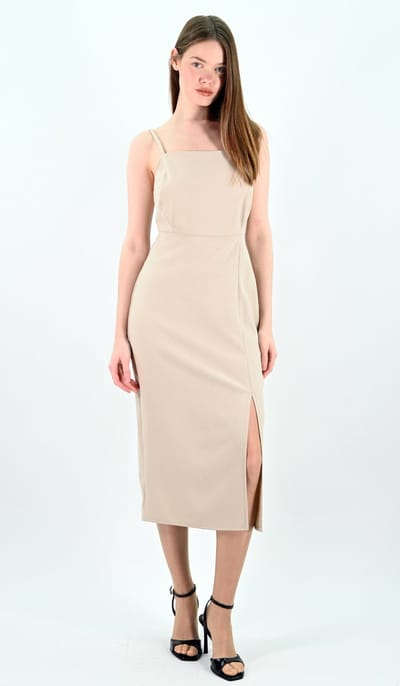 YesMooi - Elegante Midi Jurk met Spaghettibandjes - Slip Dress - Beige - XXL (44)