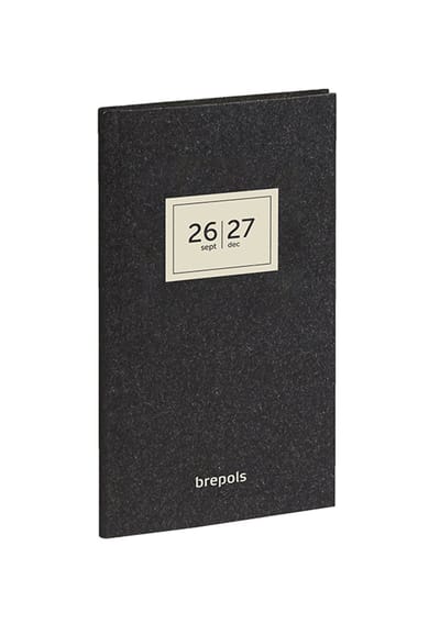 Brepols agenda 2026-2027 - Interplan ESSENZ - Schoolagenda - 16 maanden - 1 week op 2 pagina's - Gebonden - Antraciet - 9 x 16 cm